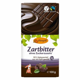 Birkengold Zartbitter Schokolade 55% Kakaogehalt ohne Zuckerzusatz - 100g