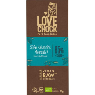 lovechock Tafel Süße Kakaonibs & Meersalz 85% - Bio - 70g