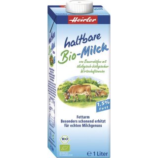 Heirler Haltbare Bio-Milch, fettarm, 1,5% Fett - Bio - 1l