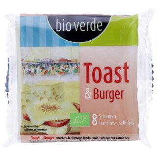 bio-verde Toast & Burger Schmelzkäsescheiben 30% Fett i. Tr. 8 Scheiben - Bio - 150g