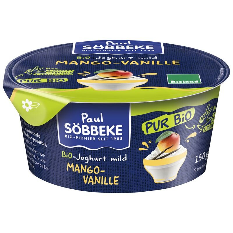 Söbbeke Pur Joghurt Mango Vanille 3,8% Fett - Bio - 150g - ekomarkt.d