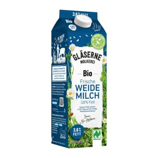 Gläserne Molkerei GM ESL Weidemilch 3,8% Fett - Bio - 1l