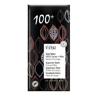 Vivani Edel Bitter 100% Cacao + Nibs Santo Domingo - Bio - 80g