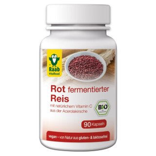 Raab Vitalfood Rot Fermentierter Reis 90 Kapseln à 470 mg - Bio - 42,3g