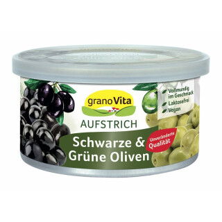 granoVita Veganer Brotaufstrich schwarze und grüne Oliven - 125g x 12  - 12er Pack VPE