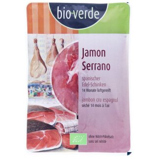 bio-verde Jamón Serrano Aufschnitt Original spanischer Edelschinken - Bio - 80g x 6  - 6er Pack VPE