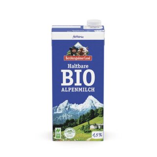 Berchtesgadener Land Haltbare Alpenmilch 1,5% Fett NL-Fair 1/2 Palette - Bio - 1l x 12  - 12er Pack VPE