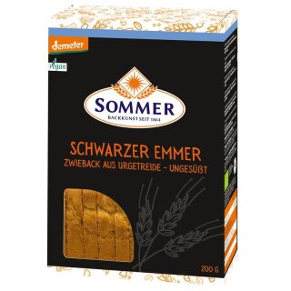 Sommer Demeter Schwarzer Emmer Zwieback ungesüßt - Bio - 200g x 6  - 6er Pack VPE