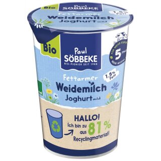 Söbbeke Weidemilch Naturjoghurt mild 1,5% - Bio - 500g x 6  - 6er Pack VPE