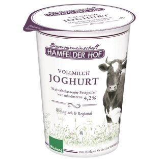 Hamfelder Hof Joghurt natur mindestens 4,2% Fett - Bio - 500g x 6  - 6er Pack VPE