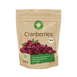 Clasen Bio Cranberries getrocknet und gezuckert - Bio - 125g x 8  - 8er Pack VPE