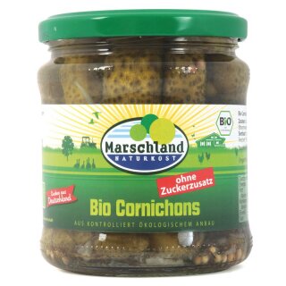 Marschland Bioland Cornichons ohne Zuckerzusatz 370 ml Gl. - Bio - 0,19kg x 6  - 6er Pack VPE
